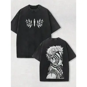 Demon Slayer Akaza Upper Moon 3 Graphic Tee Vintage Washed Double Sided Anime Eye Symbol Top