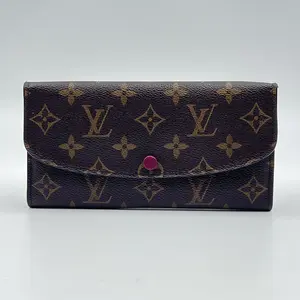 Pre-owned Louis Vuitton Coated Canvas Small Leather Goods Monogram Emilie Wallet Fuchsia