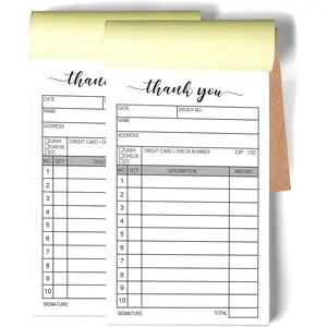 Thank You Receipt Book 2 Packs 50-set Carbon Duplicate Copy Sales Receipt Form Invoice Booklet for Stores warehouses offices restaurants 3.4x5.5 Handheld 2-Part Carbonless-White/Yellow