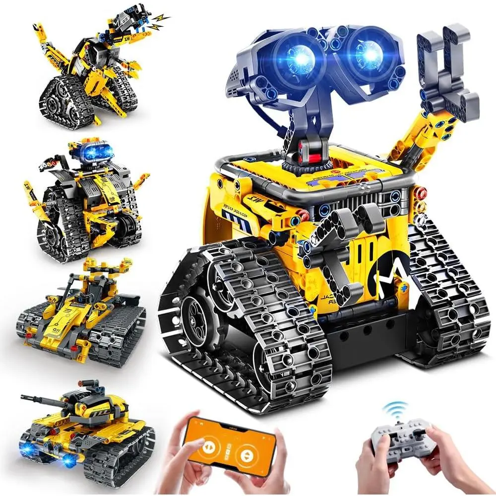 520-PCS Unisex STEM Building Blocks Robot Kit, App & Remote Control 5-in-1 RC Wall/Engineer/Dinosaur Building Block Set with Moving Mouth & Programmable Robot, Gift for Kids 6+