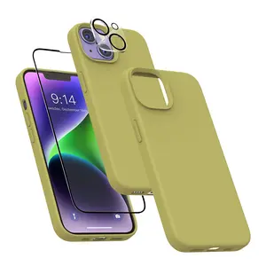 MXX Silicone Case for iPhone 14 Plus,Screen Protector,Camera Lens Protector Cover Soft Anti-Scratch Microfiber Lining,Liquid Gel Finish Coating Fullbody Protection 6.7 inch 2022 (Cardamom Green)