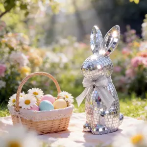 Easter Mosaic Glass Rabbit Ornament, Reflective Bunny Decor for Home Garden, Painted Glass Effect Decoration, Spring Window Display
