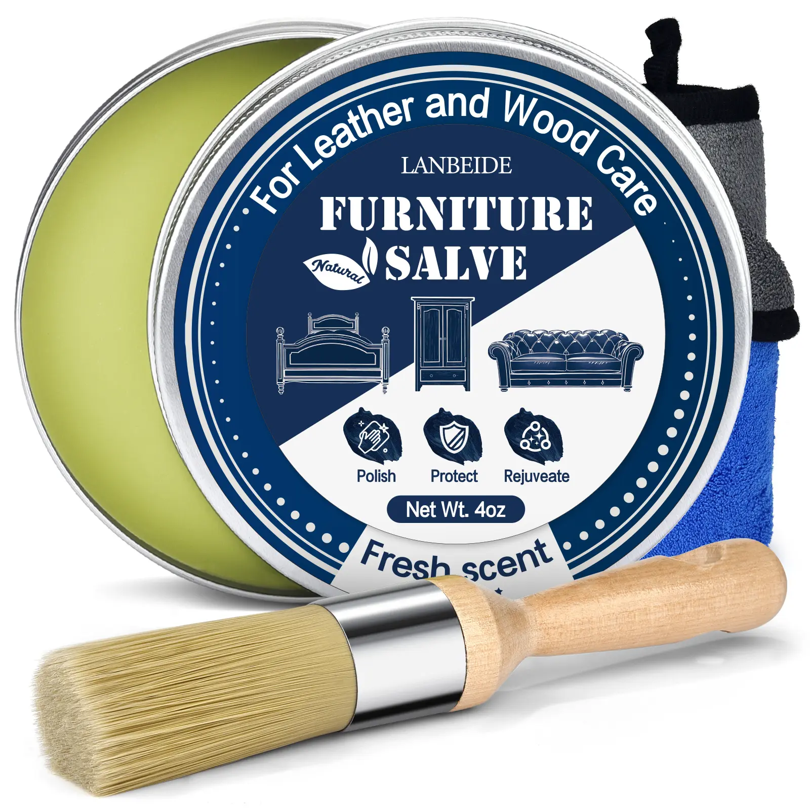 LANBEIDE Household Leather Restoration & Cleaning Salve with Brush and Towel, Wood Furniture Polisher Conditioner for Couch Repair