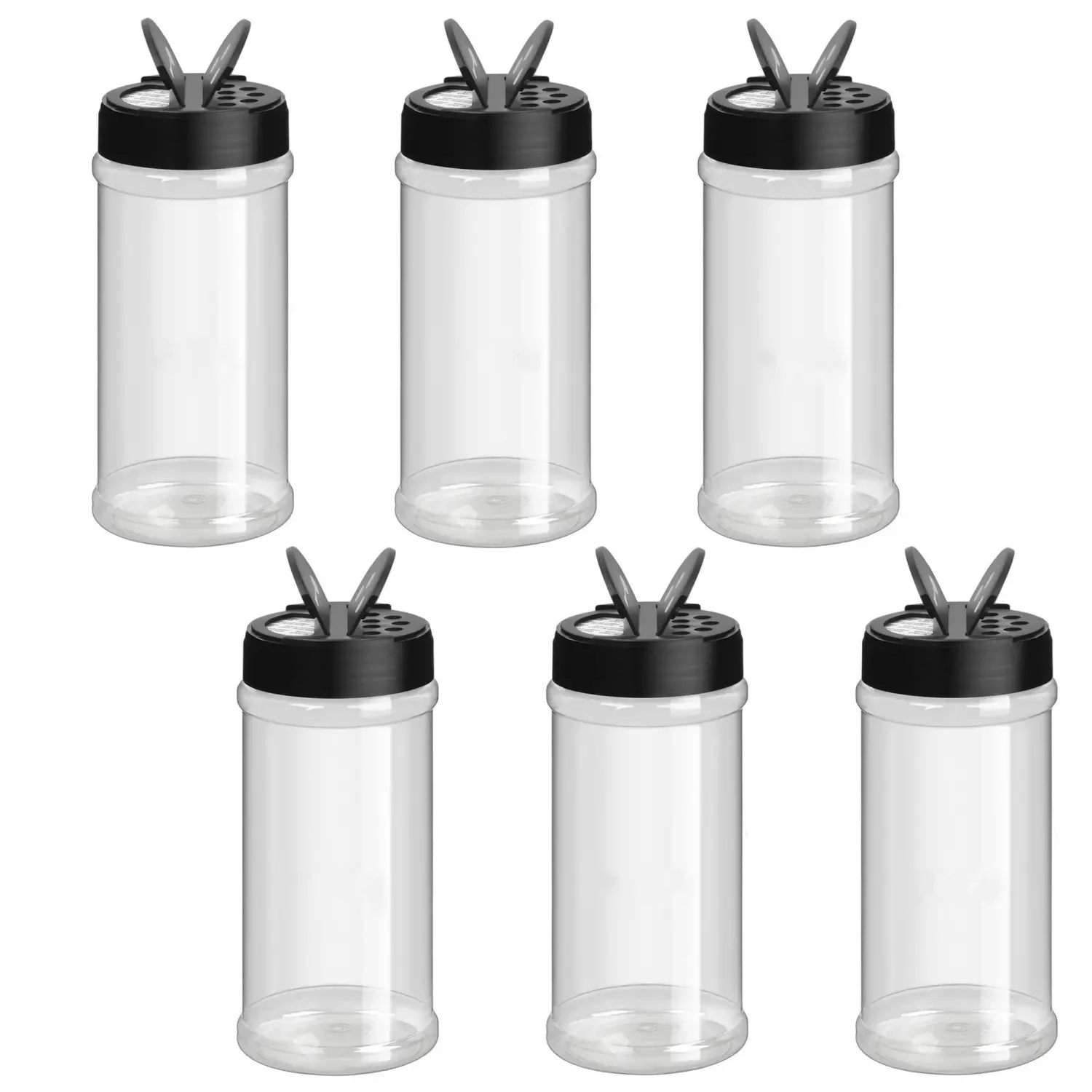 6 Pack 16oz Spice Bottles Plastic Seasoning Containers, Large Plastic Spice Jars with Shaker Lids Empty for Spice & Herbs, Powders, Glitters, BPA Free, Wide Mouth, Dual Flip Tops