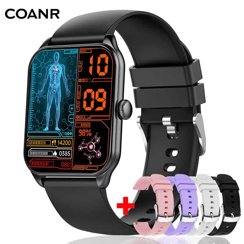 CONAR ONE Men's and women's 1.9-inch high-definition touchscreen fitness tracker, supports Bluetooth calls, fitness watch with heart rate/sleep monitoring /120+ exercise functions, IP68 waterproof smartwatch for Android and iPhone, pink, black
