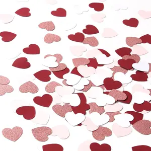 Rose-gold Pink Burgundy Valentines-Decorations Heart-Confetti - 300pcs Mohters Day Glitter Table Paper Confetti,Princess Tea Sweet