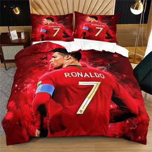 Portugal Soccer Star Cristiano Ronaldo Jersey Print, Multi Size Quilt Cover and Pillowcases, Bedroom Bedding Set, Ideal for Football Culture Lovers