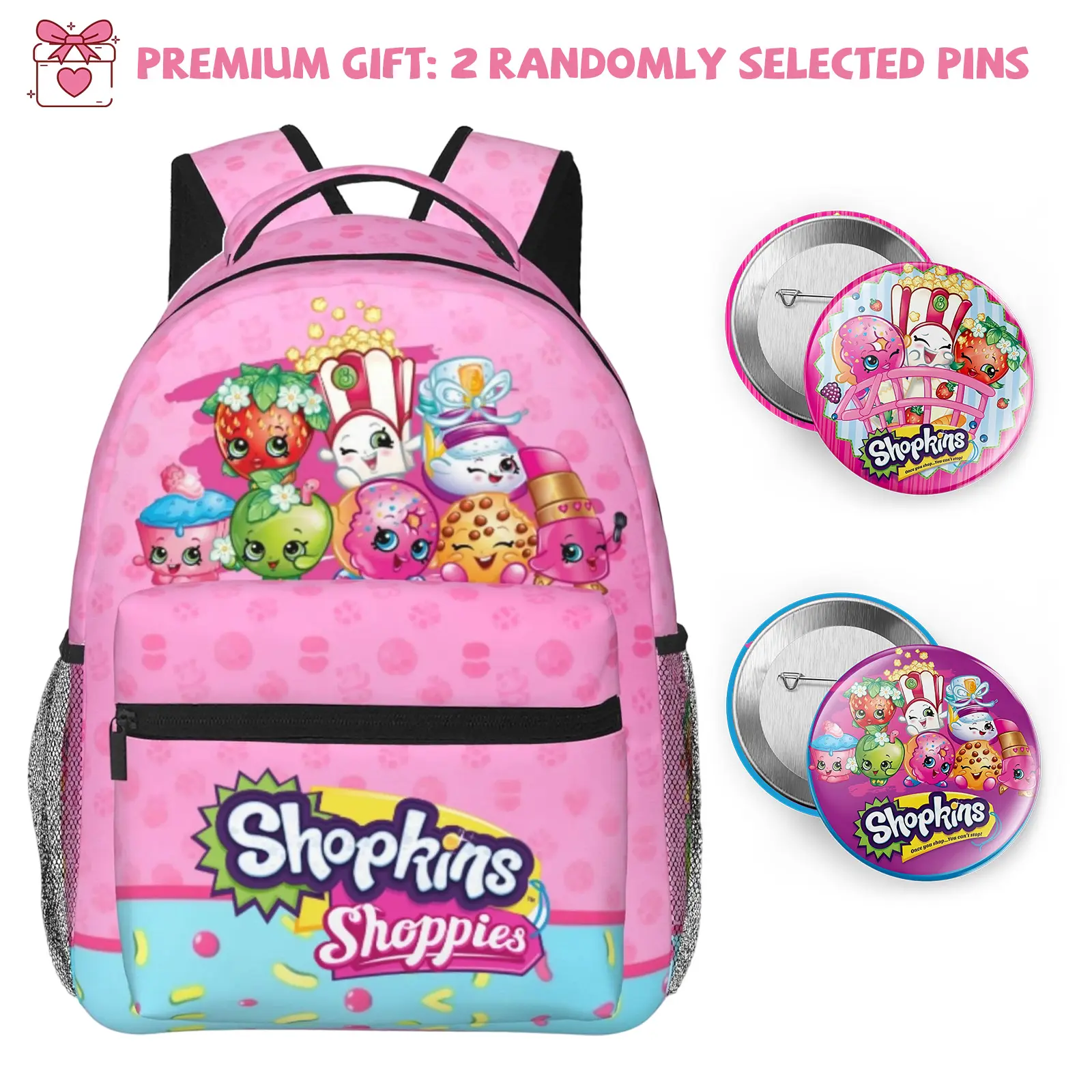 Shopkins School Backpack for Kids Shopkins cartoon Backpack with Adjustable Straps Cartoon Shopkins Shoppies lightweight fashion backpack for back to school gifts