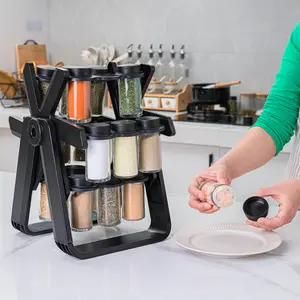18 Pieces Rotatable Ferris Wheel Design Glass Seasoning Jars, Kitchen Countertop Spice Bottle Storage Holder, Organizer Set