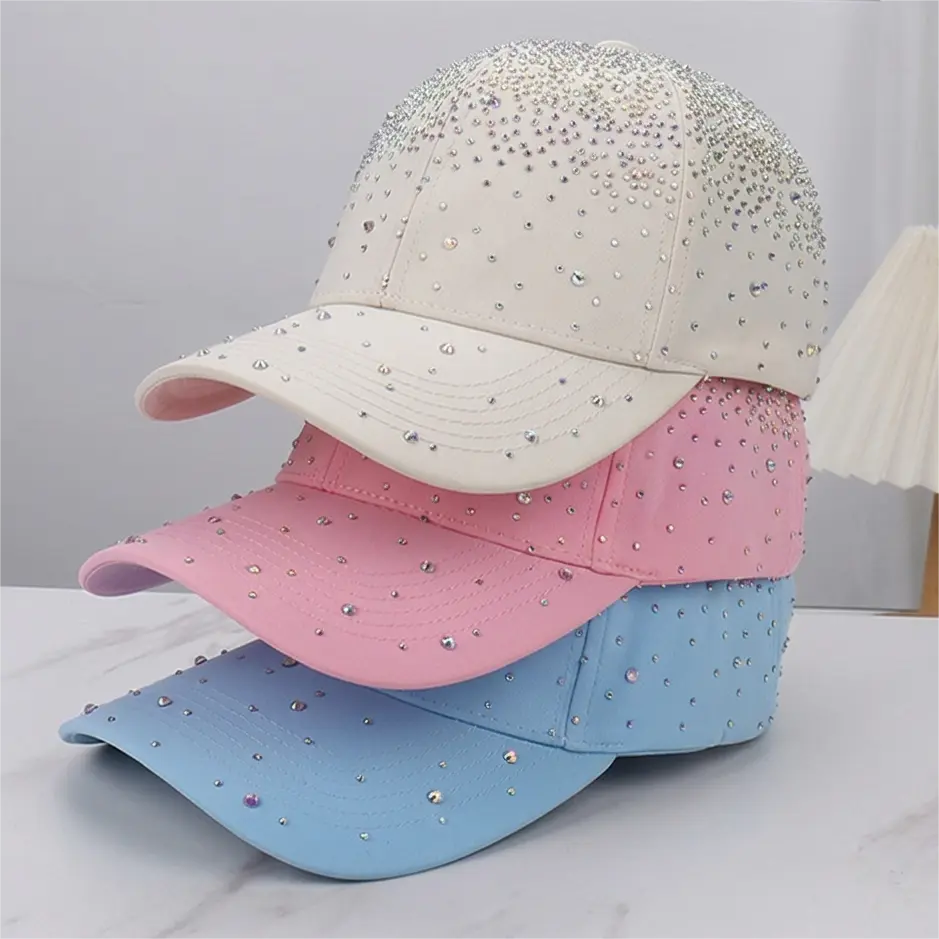 Bling Rhinestone Baseball Cap, Unisex Korean Style Cotton Fashion Hats, Adjustable Lightweight Sun Hat for Casual Outdoor Protection, Casual Outdoor Hat