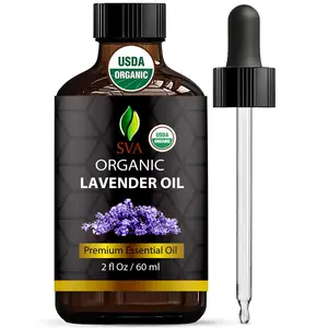 SVA Lavender Essential Oil Organic – 2 Fl Oz – 100% Natural Organic Lavender Oil - for Diffuser, Hair, Face, Skin Care, Aromatherapy, Scalp and Body Massage, Soap and Candle Making - with Dropper