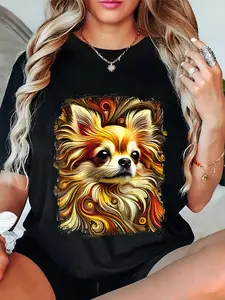 100% Cotton Unisex Cute Chihuahua Colourful Artwork T-Shirt Casual Graphic Printed Tee
