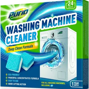 PURIO Washing Machine Cleaner Tablets 24-Ct Deep Cleaning Formula Washer Machine Cleaner Top Load & Front Load Standard & HE Washers Household Wipes
