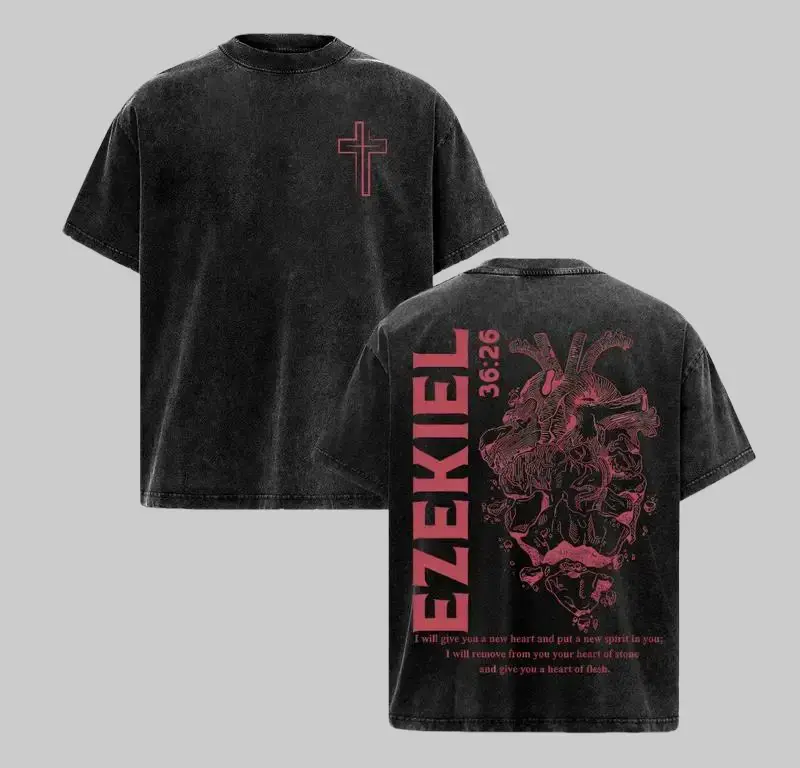 Heart of Flesh - Ezekiel 36:26 Jesus T-Shirt Washed Jesus Apparel Christian Bible Verse Church Outfit Gym Pump Cover Back To School Outfits Gift for Christians