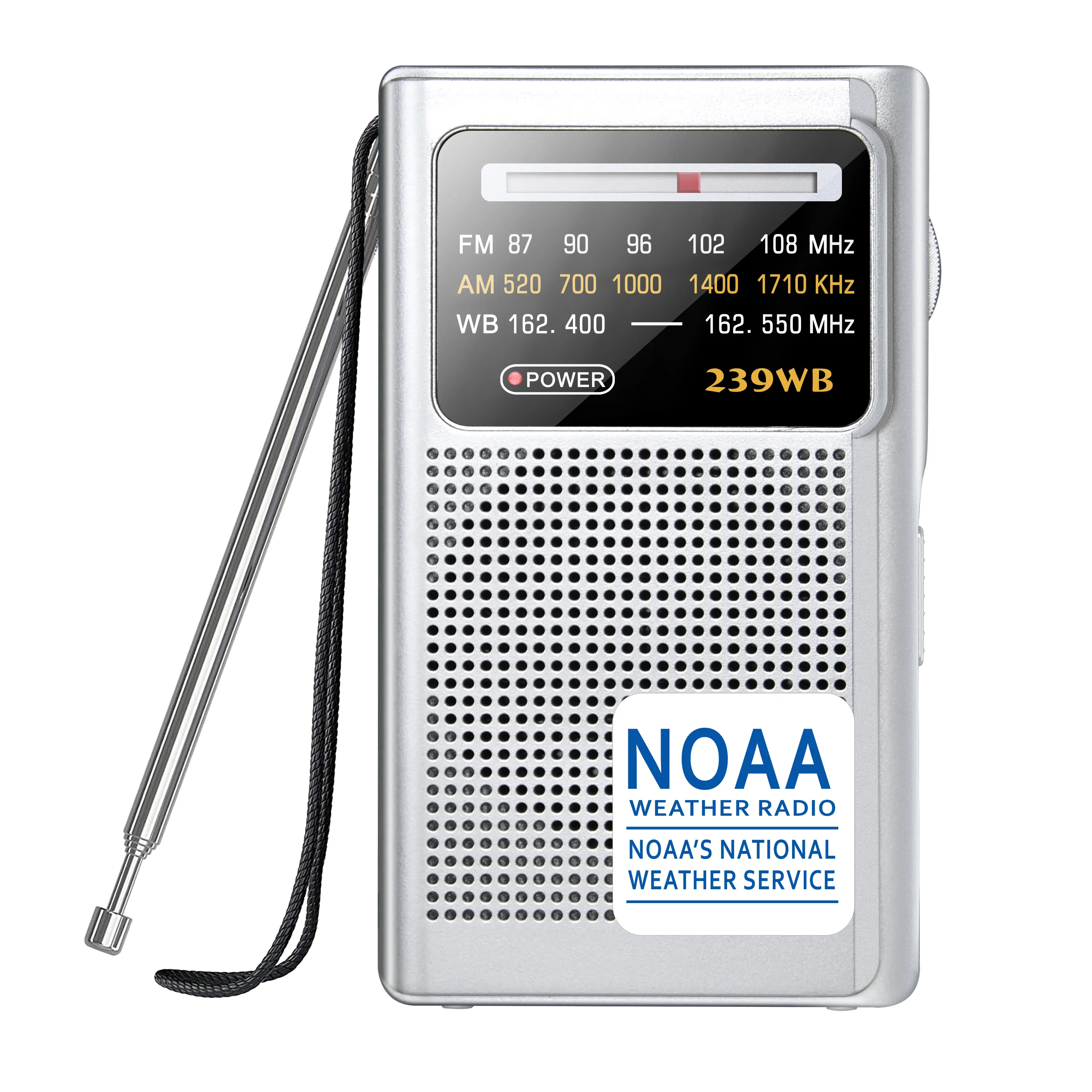Greadio NOAA Emergency Alert Radio Player, AM/FM Battery-Powered Audio Device with Strong Reception, 3.5 mm Jack, 2 AA Batteries for Home Use (Silver) - Emergency Alert Radio & Cassette Players Category