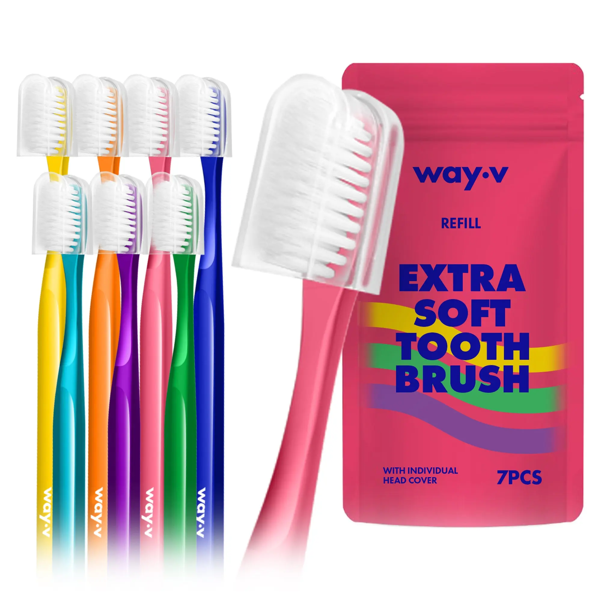 WAY.V Extra Soft Toothbrush  for Sensitive Gums and Teeth - 7pcs Zip Lock Pack Pink