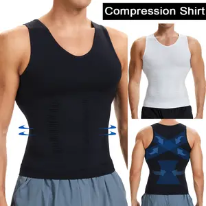 Menswear Body Shaper Compression Tank Top Underwear Vest Breathable V-Neck Soft Shirts for Men Tummy Control Shapewear Lightweight Stretchy Sports Undershirt Black and White Casual Fabric Clothes
