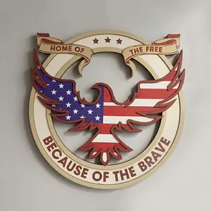 "Home of the Free Because of the Brave" 3D Wall Art - Layered American Flag Eagle Plaque | Patriotic Military Tribute Sign for Home & Office | Unique Veteran Gift, Police & First Responder Decor | Hand-Finished Americana Shield