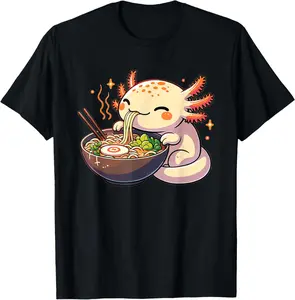 100% cotton Unisex Cute Axolotl Eats Ramen Noodles Axolotls Ramen T-Shirt
