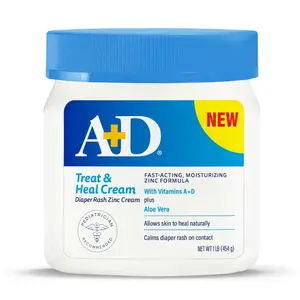A+D Treat + Heal Zinc Oxide Diaper Rash Cream 16 oz Jar - Soothes & Treats Diaper Rash - Zinc Oxide 10% Dimethicone 1% - Easy Spreading Cream for Baby - Fast Acting