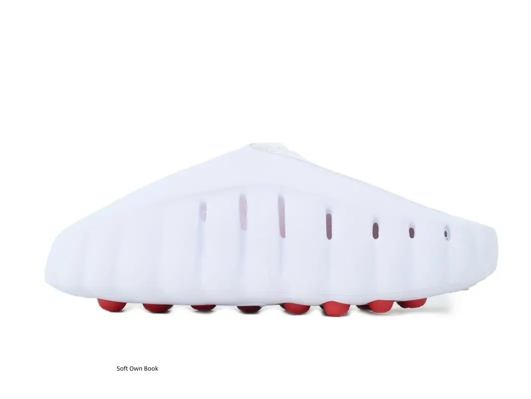 Urban Hip‑Hop Men Beach Mule Slides Water‑Friendly Quick‑Dry White‑Red Contrast Shell Non‑Slip For Vacation And Street Style Matching