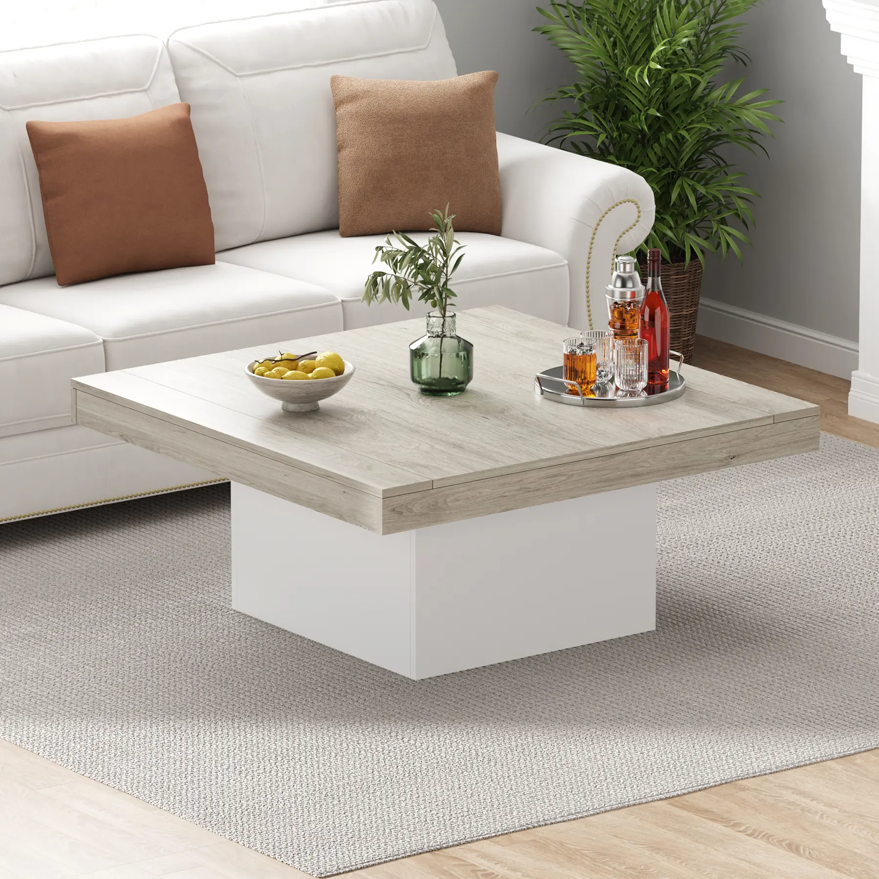Modern LED Square Coffee Table – 16-Color Plug-in Lighting – 35 Inch Living Room Centerpiece – Minimalist Accent – For Home, Office, Apartment, Reading Room