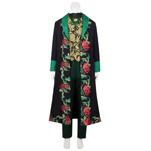 Men‘s Wizard Cosplay Costume Green Suit with Bow Tie Vest Jacket Pants Chain