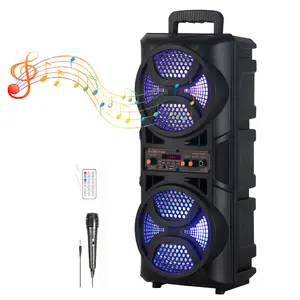 Dazone Portable Bluetooth PA Speaker with Double 6.5" Subwoofers, USB/MP3/FM Radio, Colorful LED Lights, Microphone, Remote Control, 1800mAh Battery Life