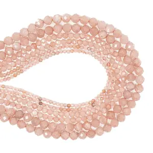 Natural Orange Moonstone Sunstone Gemstone 2/3/4MM Tiny Faceted Beads Semi-Precious Stone Jasper Small Loose Beads for DIY Jewelry Making 15inch 2/3/4mm