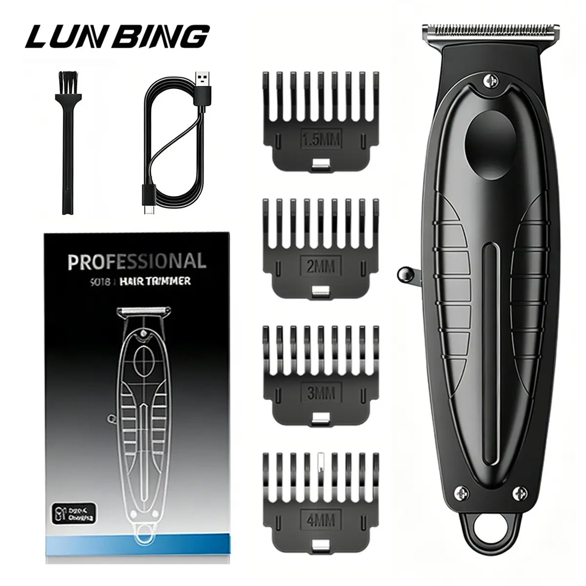 LUN BING Men'S High-power Electric Scissors, USB Rechargeable Clipper, Cordless Hair Clipper, barber clipper, Men'S Trimmer And Shaving Kit W Sharp Blades, W 6 Limit Combs, Long Battery Life, Supports Type-C Fast Charging, Suitable For Salons And Home