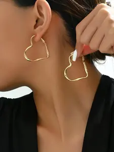 Fashionable Heart-Shaped Hoop Earrings, Fashion Jewelry for Party, Everyday Accessory, Trendy All-match & Exquisite Jewelry for Birthday Gift, Lightweight Earring