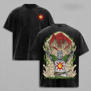Dark Souls Praise The Sun Knight, Fantasy Dragon Boss Battle Merch, Soulslike Medieval Gaming Apparel, Vintage Washed Graphic Tees, Dark Souls Streetwear Oversized Tee, Unisex Casual Gamer Shirt, Sunlight Warrior Fan Gift