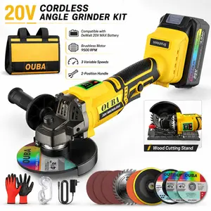 OUBA 20V Cordless Angle Grinder-Compatible with Dewalt Battery 20V Max Battery 3-Speed, LED, 4-1/2" Cutting Wheel & Flap Disc