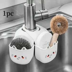 New 1-piece cute cat silicone faucet holder, sponge storage rack with drain hole, suitable for bathroom and kitchen space saving, drain rack | decorative storage | durable sponge rack, bathroom storage and storage rack