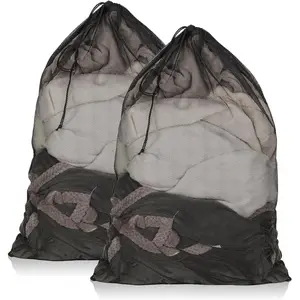 2 Pack Mesh Laundry Bags, 23 x 34 Inches Heavy Duty Mesh Laundry Bag, Large Laundry Drawstring Bag for College, Dorm, Travel, Family and Apartment Dwellers, Black