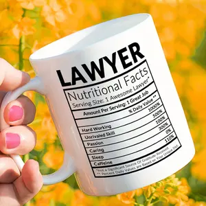 Lawyer Attorney Nutritional Facts Funny Coffee Mug 11 Ounces, Inspirational and Motivational Design, Perfect Gift for Lawyers