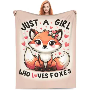 Cute Fox Blanket Gifts for Kids Just A GILR Who Loves Foxes Cartoon Flannel Throw Blankets Soft Comfy Lightweight for Home Decor Couch Bed Sofa 60x50 Inches