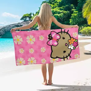 Sanrio Hello Kitty Pink Floral Beach Towel with Adorable Kitty Design for Summer Fun at the Beach Perfect for Tropical Vacations