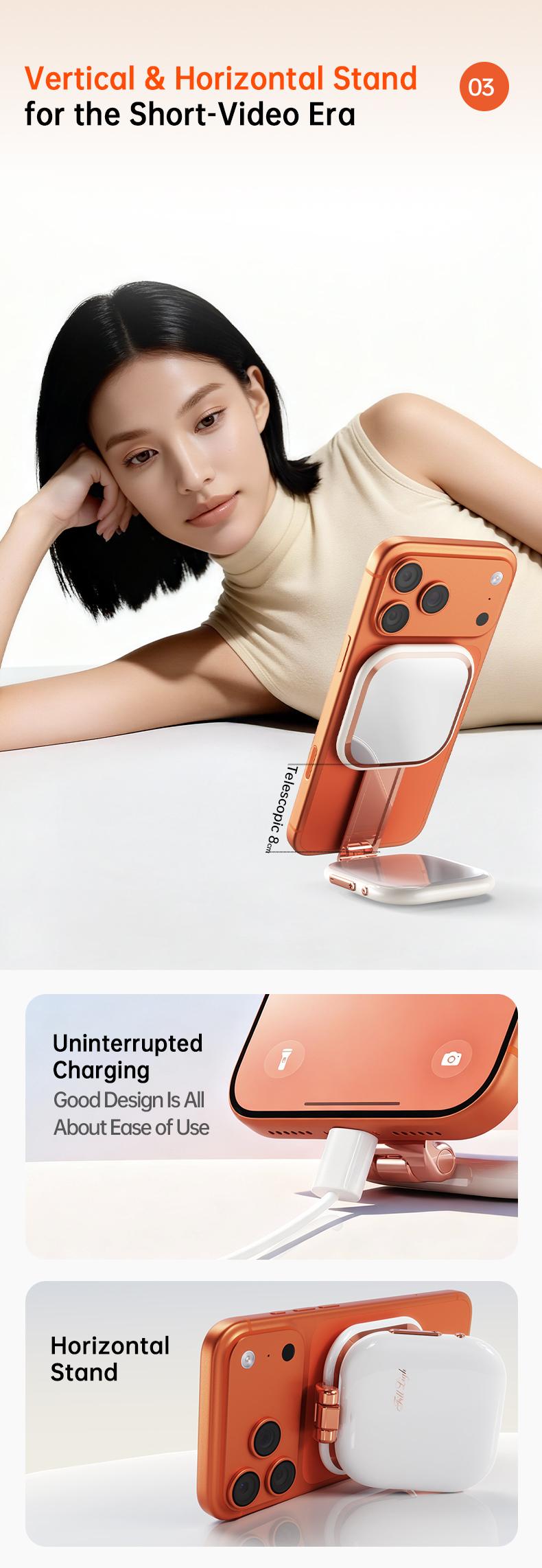 Professional Magnetic Fill Light Mirror, 49 LEDs, Front/Rear 360° Fill, 3 CCT (Warm/Natural/White), Vert/Horiz Stand, Long Battery, Portable Selfie Mirror w/ Universal Joint for Makeup, Vlog, Food Photo