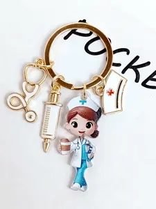 Female Doctor Theme Keychain, Includes Hat, Stethoscope, Syringe, Perfect for Car Keys, Bag Clip, Decoration, Ideal Gift