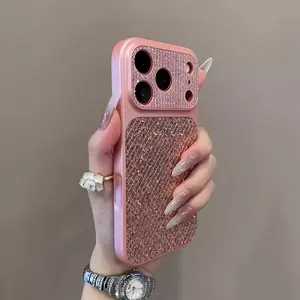 Luxury Rhinestone Argyle Sequin Big Window Case   Instant iP17 Look   Full-Body Shockproof TPU Cover for iP13-17 Pro Max with Lens Protection