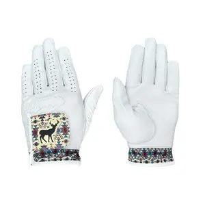 Aztec Print Golf Glove Premium Cabretta Leather Golf Glove with Unique Deer Design and Colorful Trim