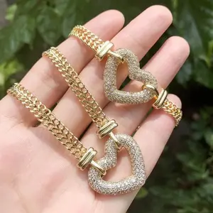 Heart Shaped Necklace And Bracelet Set 20 Inch Long Jewelry For Women Girls Romantic Gift Matching Accessory Adjustable Elegant Design