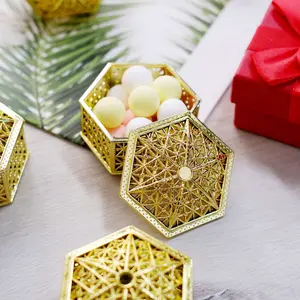12-Pack Vintage Hexagon Gift Box Candy Containers 3" Gold - Hollow Party Favor Jewelry Boxes