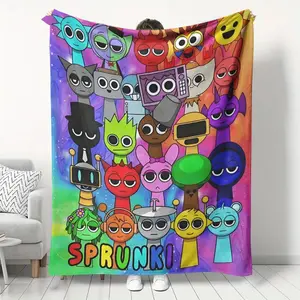 Sprunki Theme Flannel Blanket, Soft Skin-Friendly Warm Comfort, Colorful Gradient Cartoon Design, Perfect for Home Relaxation and Decoration