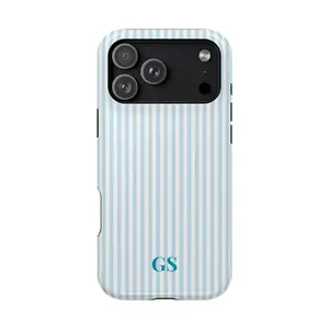 Personalized Blue Phone Case iPhone 17 16 15 14 13 Case Custom Monogram iPhone Case Aesthetic Blue Striped Phone Case Summer Coastal Case gift for her men's cool gadgets iphone 17 pro max cases girls