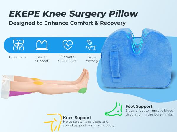 Leg Elevation Pillow for After Surgery, Wedge Knee Pillow for Post Knee Replacement, ACL & Hip Support, Memory Foam Support Cushion, Blue