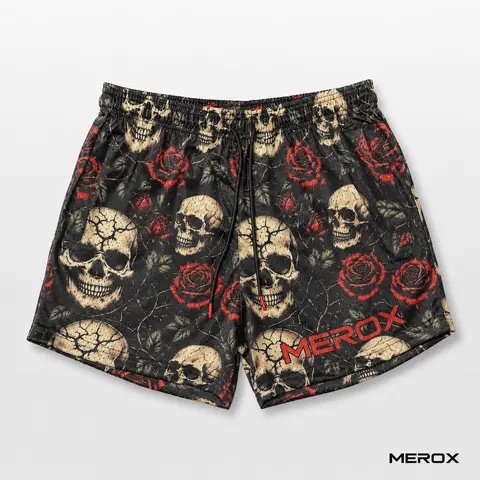 MEROX Skull and Roses Graphic Detail Turns Heads Colorful Mesh Men's Sports Shorts - 5 in Inseam, Zipper Pockets, Breathable Mesh for Gym Workouts