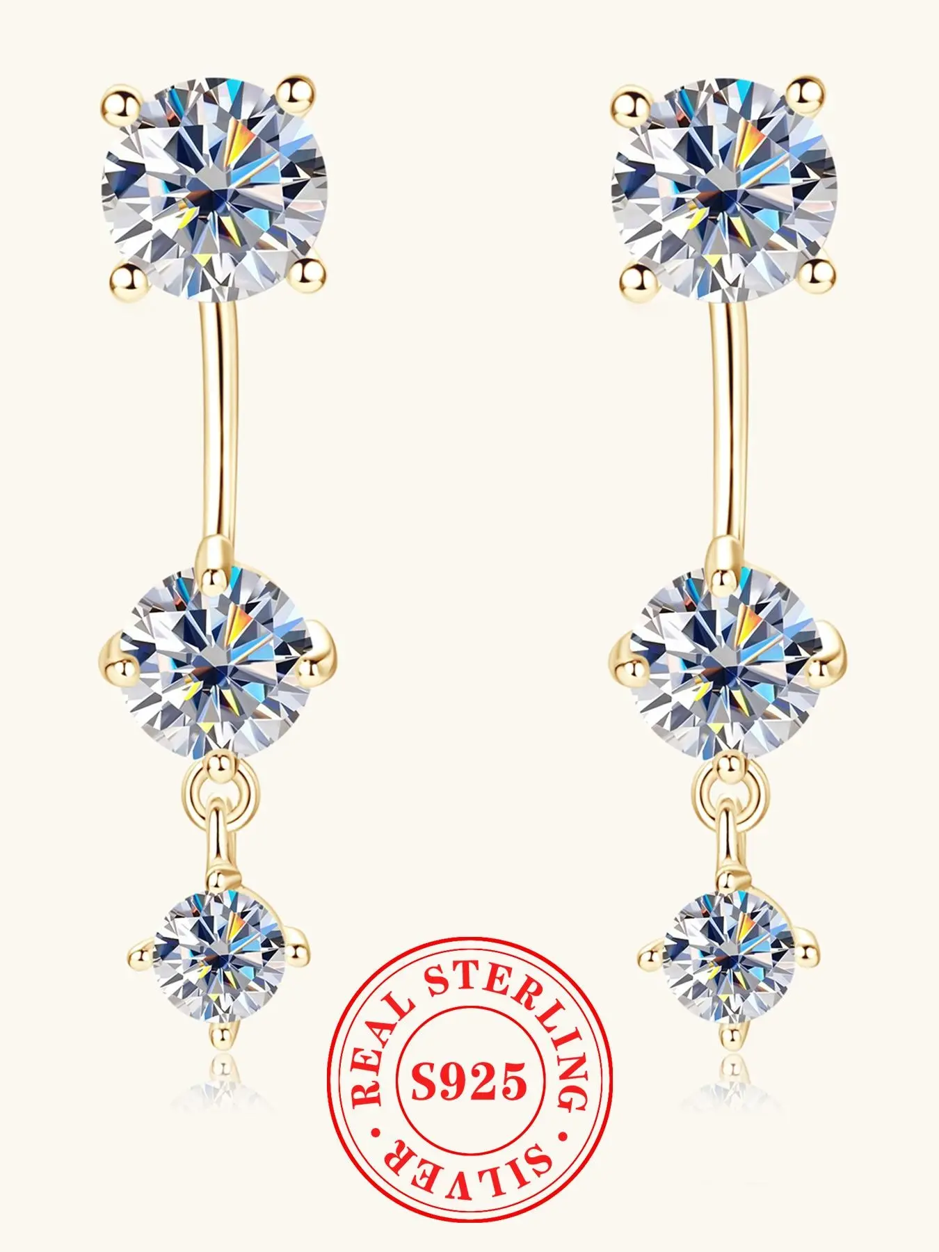 S925 pure silver 2.0ct full gradient three stone moissanite pendant earrings, C-shaped curved hook style women's earrings, suitable for daily wear, vacation and dating occasions, and also a surprising surprise