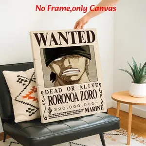 Modern Wall Art, Unique Artwork, One Piece Roronoa Zoro Wanted Poster, Anime Manga Character Printing, Graphic Prints, Vintage Beige Canvas Decoration, Living Room & Bedroom Aesthetic, Perfect Gift For Anime Fans, Framed.